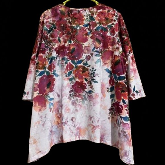 Endless Designs Women’s Red Multi Floral Print 3/4 Sleeve Tunic Top Sz-XL - Picture 6 of 6